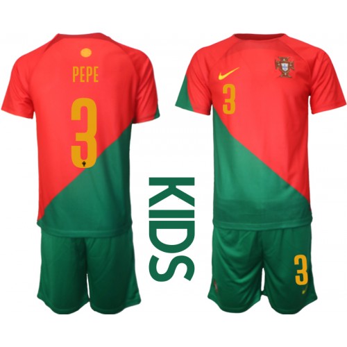 Fotbalové Dres Portugalsko Pepe #3 Dětské Domácí MS 2022 Krátký Rukáv (+ trenýrky)